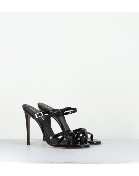 Sandales mules à haut talon en cuir noires - Talon 11,5cm