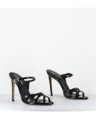 Sandales mules à haut talon en cuir noires - Talon 11,5cm