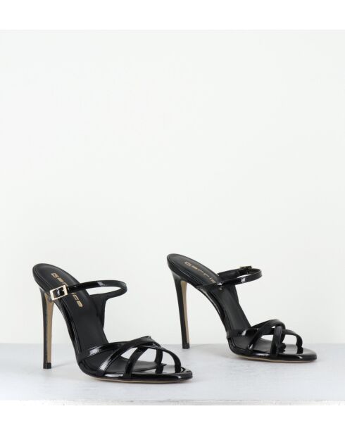 Sandales mules à haut talon en cuir noires - Talon 11,5cm