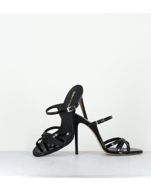 Sandales mules à haut talon en cuir noires - Talon 11,5cm