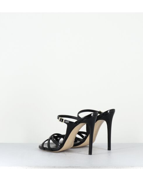 Sandales mules à haut talon en cuir noires - Talon 11,5cm