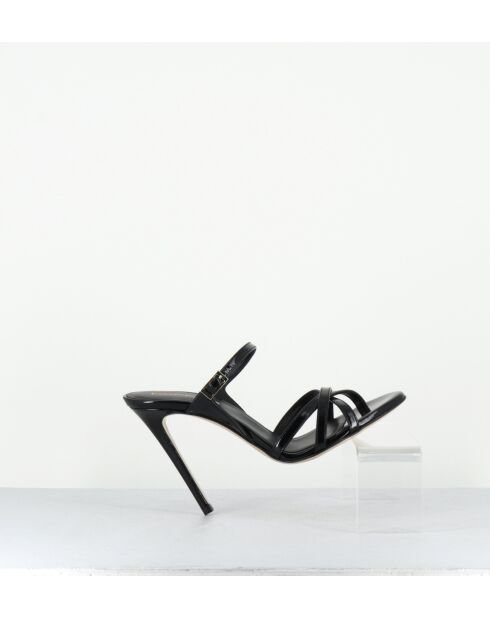 Sandales mules à haut talon en cuir noires - Talon 11,5cm