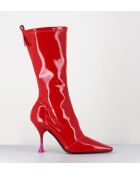 Boots en stretch vernis rouges - Talon 9,5cm