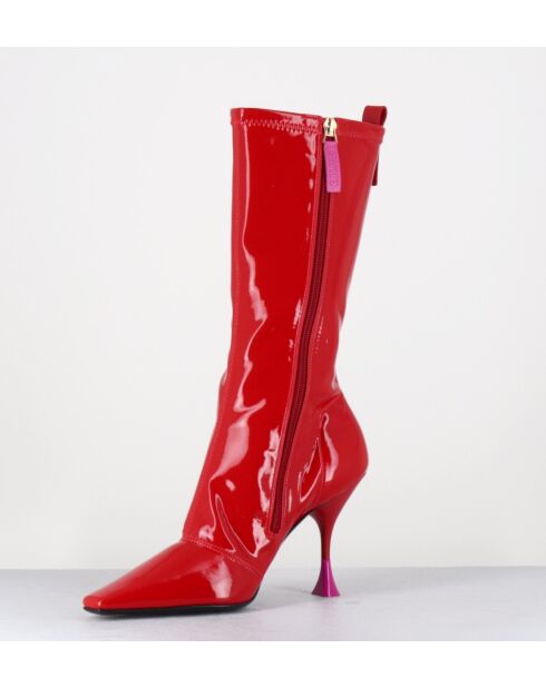 Boots en stretch vernis rouges - Talon 9,5cm