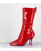 Boots en stretch vernis rouges - Talon 9,5cm