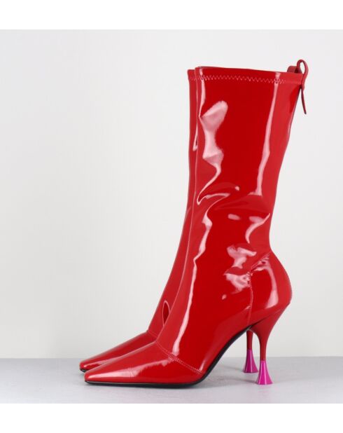 Boots en stretch vernis rouges - Talon 9,5cm