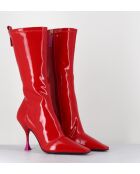 Boots en stretch vernis rouges - Talon 9,5cm