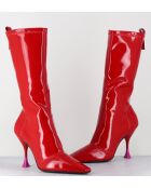 Boots en stretch vernis rouges - Talon 9,5cm
