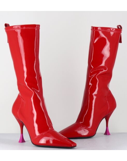 Boots en stretch vernis rouges - Talon 9,5cm