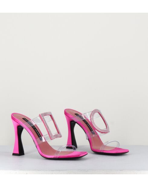 Rosafarbene Pantolettensandalen mit 10 cm Absatz