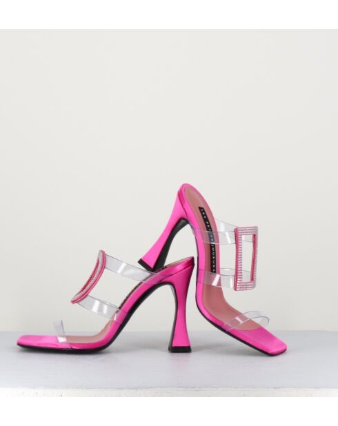 Rosafarbene Pantolettensandalen mit 10 cm Absatz