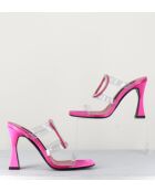 Rosafarbene Pantolettensandalen mit 10 cm Absatz