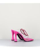 Rosafarbene Pantolettensandalen mit 10 cm Absatz