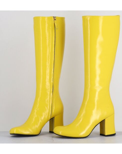 Bottes en cuir jaunes - Talon 7.5cm