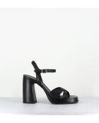 Plateausandalen aus schwarzem Leder mit 11 cm Absatz