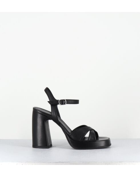 Plateausandalen aus schwarzem Leder mit 11 cm Absatz