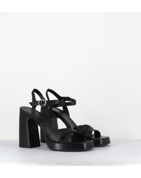 Plateausandalen aus schwarzem Leder mit 11 cm Absatz