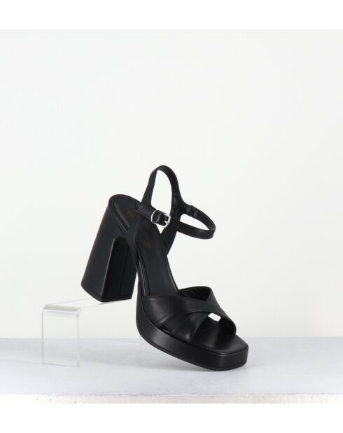 Plateausandalen aus schwarzem Leder mit 11 cm Absatz