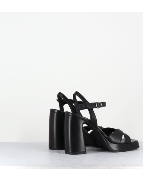 Plateausandalen aus schwarzem Leder mit 11 cm Absatz