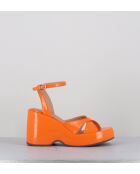 Sandalias con cuña de piel naranja - Tacón de 9,5 cm