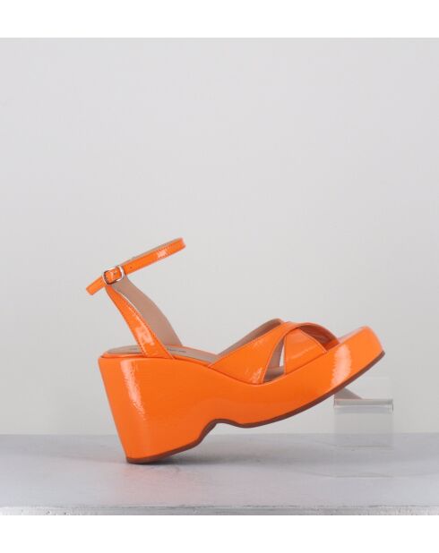 Sandalias con cuña de piel naranja - Tacón de 9,5 cm