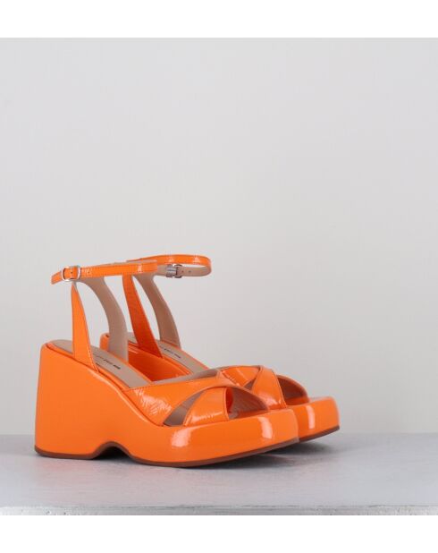 Sandalias con cuña de piel naranja - Tacón de 9,5 cm