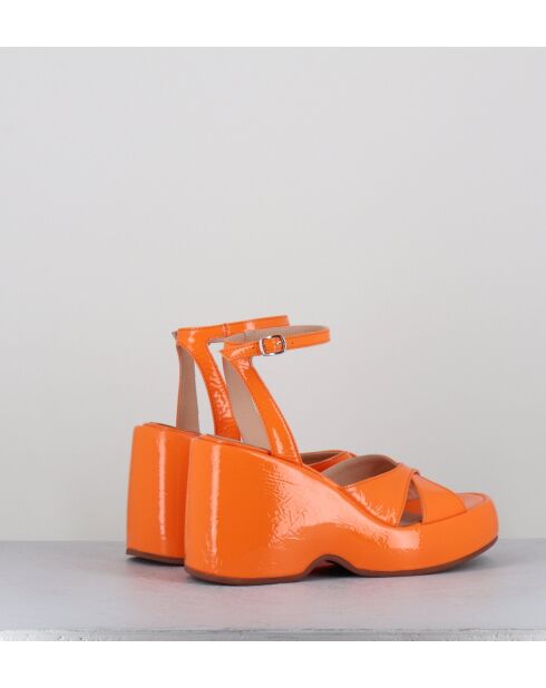 Sandalias con cuña de piel naranja - Tacón de 9,5 cm