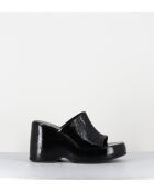 Sandalias con cuña de piel negra, tacón de 9,5 cm
