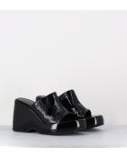 Sandalias con cuña de piel negra, tacón de 9,5 cm