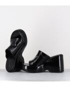 Sandalias con cuña de piel negra, tacón de 9,5 cm