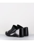 Sandalias con cuña de piel negra, tacón de 9,5 cm