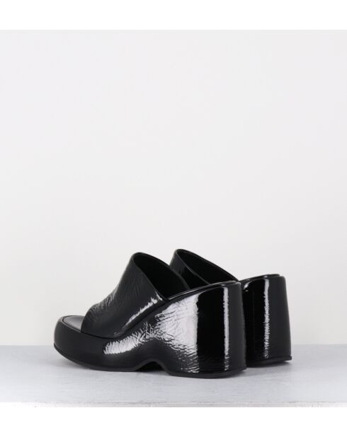 Sandalias con cuña de piel negra, tacón de 9,5 cm