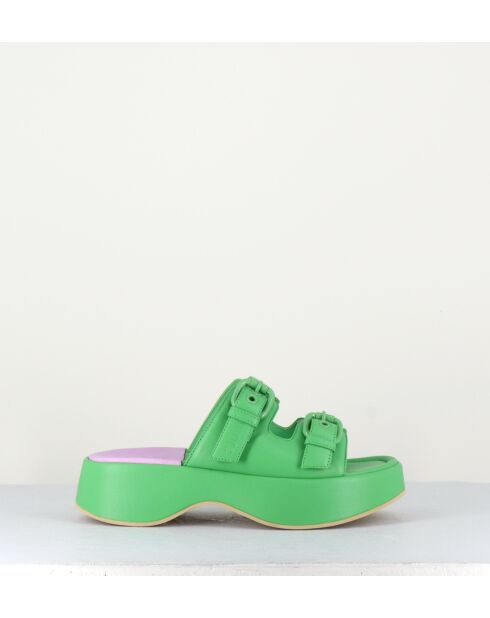 Grüne Pantolettensandalen aus Leder - 5 cm Absatz