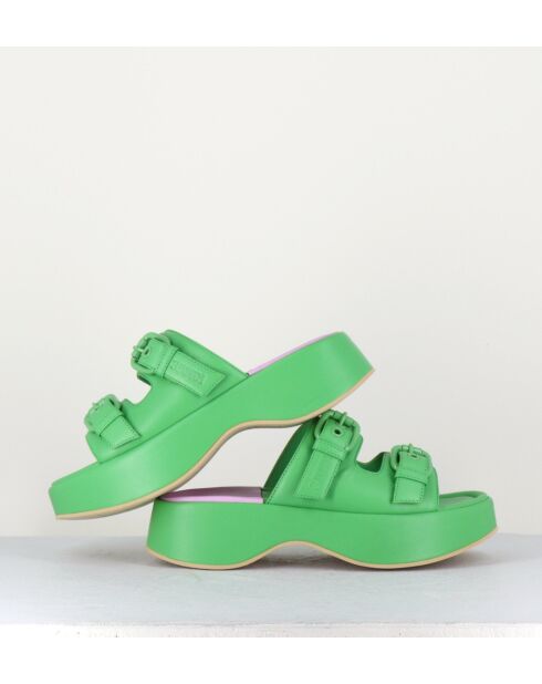 Grüne Pantolettensandalen aus Leder - 5 cm Absatz