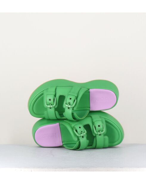 Grüne Pantolettensandalen aus Leder - 5 cm Absatz