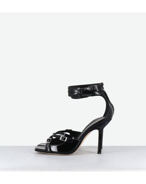 Sandales à haut talon en cuir noires - Talon 10cm