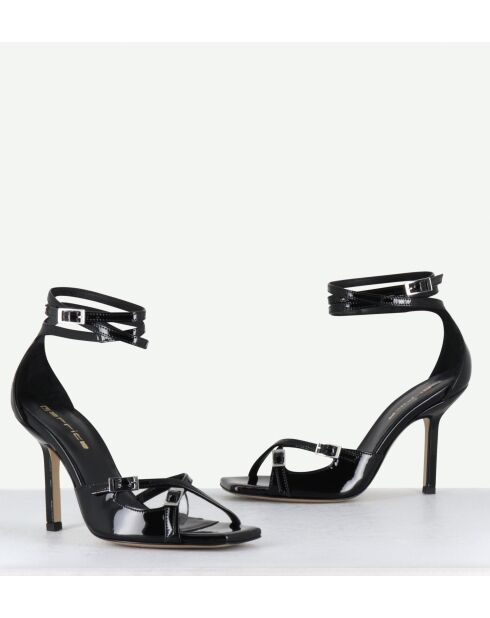 Sandales à haut talon en cuir noires - Talon 10cm