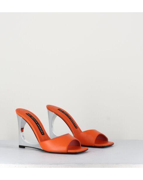 Mules de piel naranjas - tacón de 10 cm