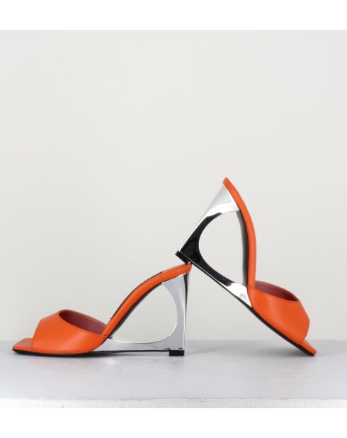 Mules de piel naranjas - tacón de 10 cm