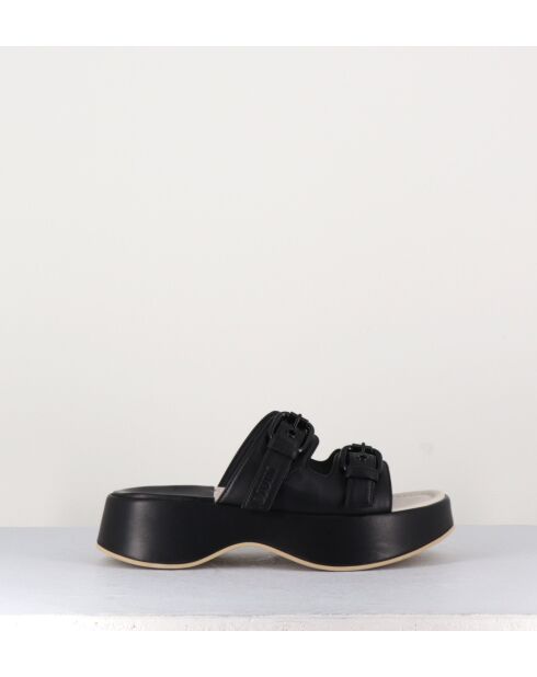 Sandali mule neri in pelle - tacco 5cm