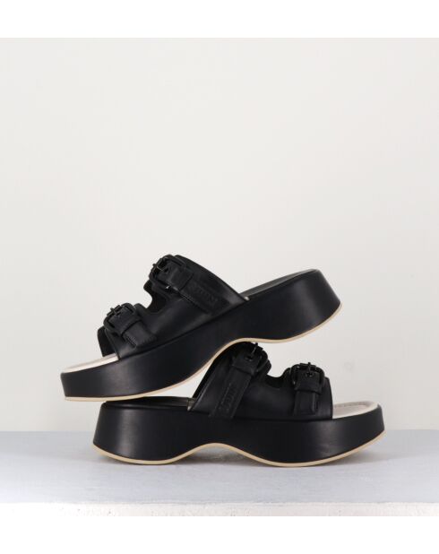 Sandali mule neri in pelle - tacco 5cm