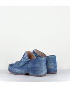 Sandalias con cuña Mules en piel vaquera lavada, tacón de 9,5 cm