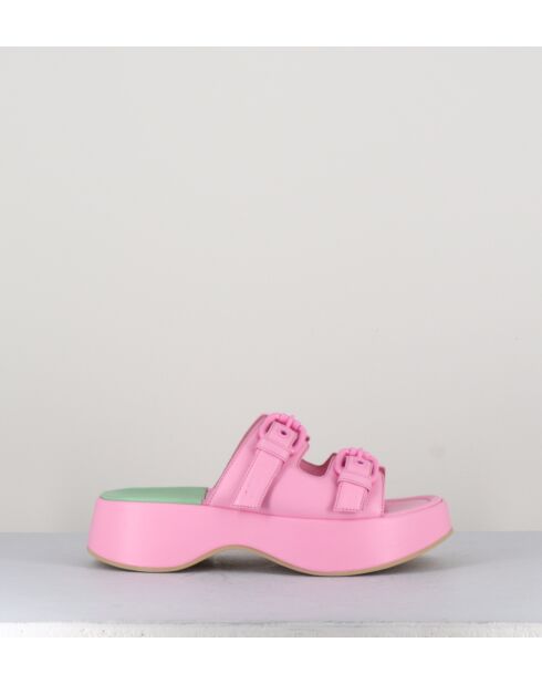 Rosafarbene Pantolettensandalen aus Leder - 5 cm Absatz