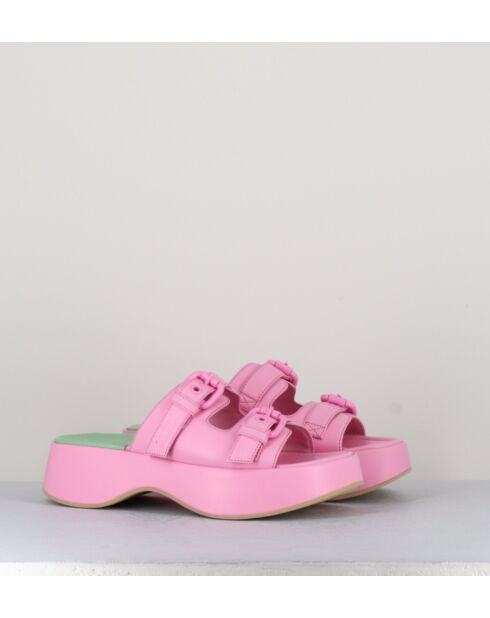 Rosafarbene Pantolettensandalen aus Leder - 5 cm Absatz