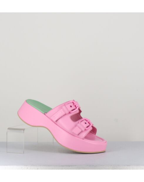 Rosafarbene Pantolettensandalen aus Leder - 5 cm Absatz