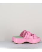 Rosafarbene Pantolettensandalen aus Leder - 5 cm Absatz