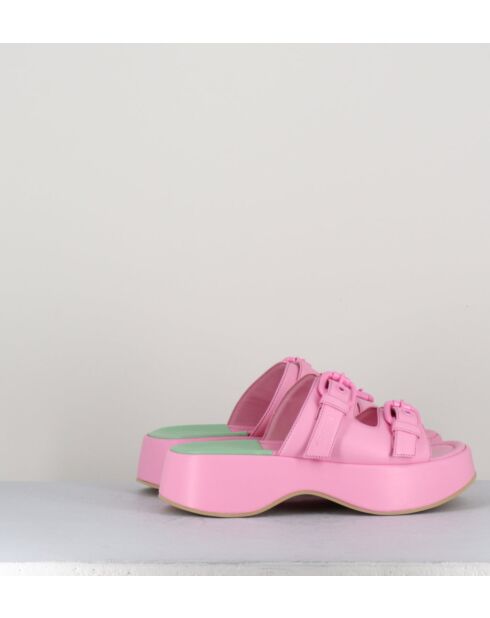 Rosafarbene Pantolettensandalen aus Leder - 5 cm Absatz