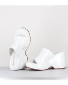 Sandalias tipo mules con cuña de piel blanca, tacón de 9,5 cm