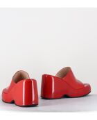 Sandalias con cuña Mules de piel roja, tacón de 9,5 cm