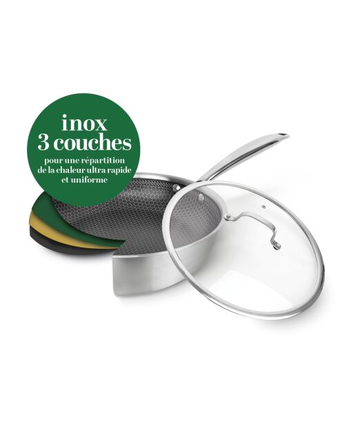 Wok Multinox Pro trois couches structure nid d’abeille - 30 cm